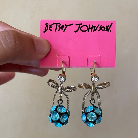 Betsey Johnson Turquoise Crystal Bow Earrings - Picture 2 of 5